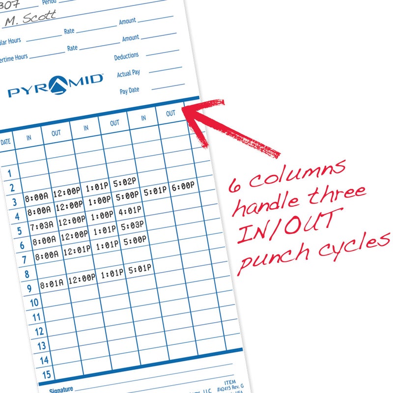 Pyramid Time Systems - Authentic Time Cards (42415) for Pyramid Models 2500  2500K1  2600 and 2650 Aligning Time Clocks  Double Sided Time Sheets (3.38 x 7.44 in) - 100 Time Cards - Blue/Green - Image 5